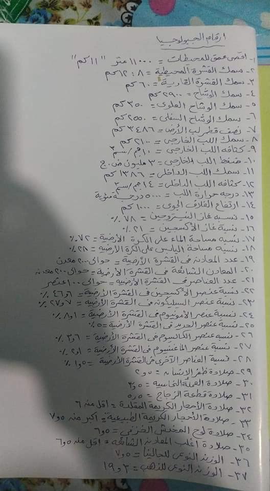 كل أرقام الجيولوجيا للثانوية العامة 2025