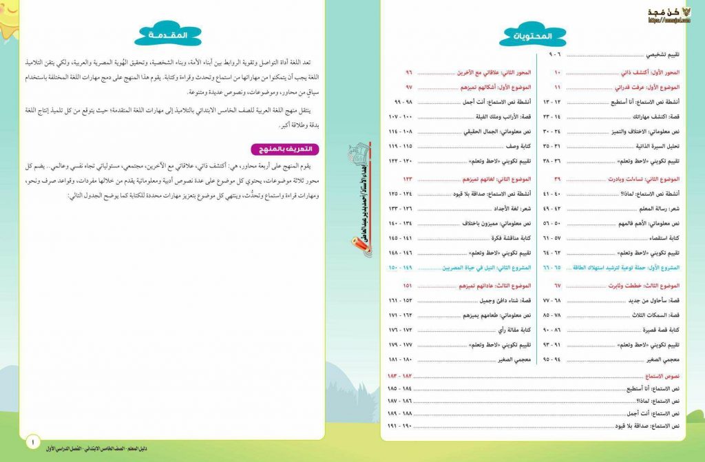 دليل معلم منهج اللغة العربية للصف الخامس الجديد 2023 الترم الاول
