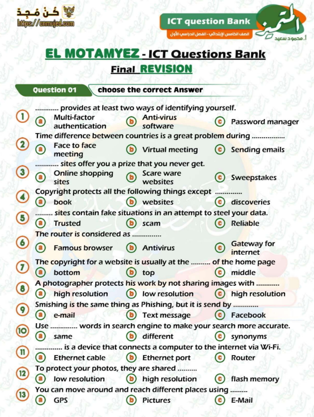 ملخص ICT خامسة ابتدائي ترم اول