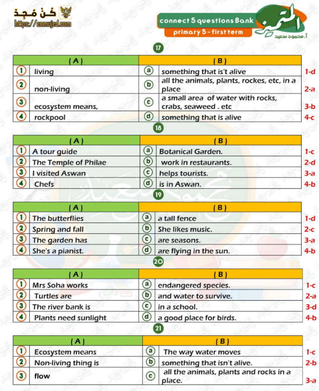 ملخص انجليزي للصف الخامس الابتدائي الفصل الدراسي الاول